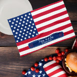 Patriotic U.S. Flag Happy 4th of July Family Name Tea Towel<br><div class="desc">Introducing our Patriotic U.S. Flag "Happy 4th of July" Family Name kitchen decor design in official United States colours, the perfect addition to your Independence Day celebrations! Show off your American pride in style with this design that blends patriotism with a festive air. Crafted with vibrant colours and meticulous attention...</div>