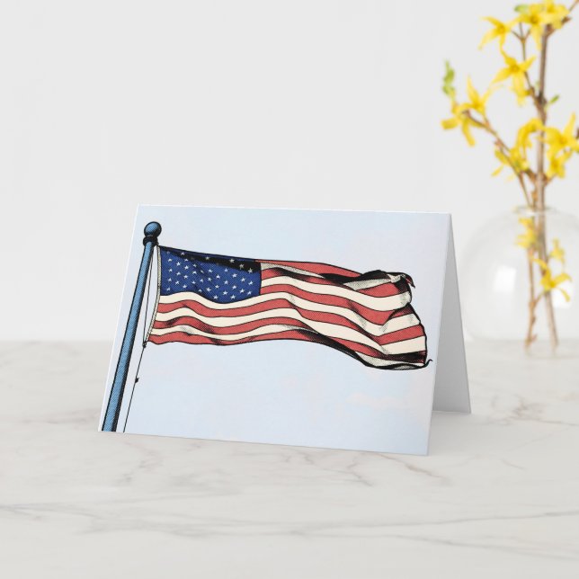 Patriotic U S Flag Pop Art Note Card (Yellow Flower)