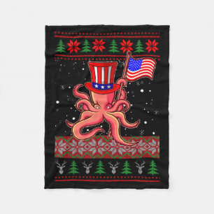 Patriotic Ugly Christmas Sweater Women Kids Men Fleece Blanket