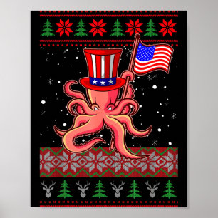 Patriotic Ugly Christmas Sweater Women Kids Men  Poster