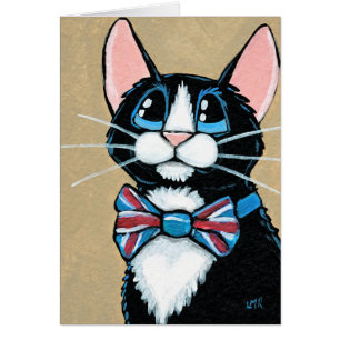 Patriotic UK Tuxedo Cat wearing Bow Tie Painting