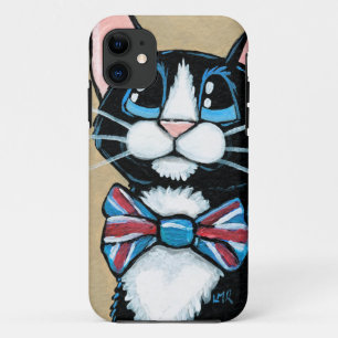Patriotic UK Tuxedo Cat wearing Bow Tie Painting iPhone 11 Case