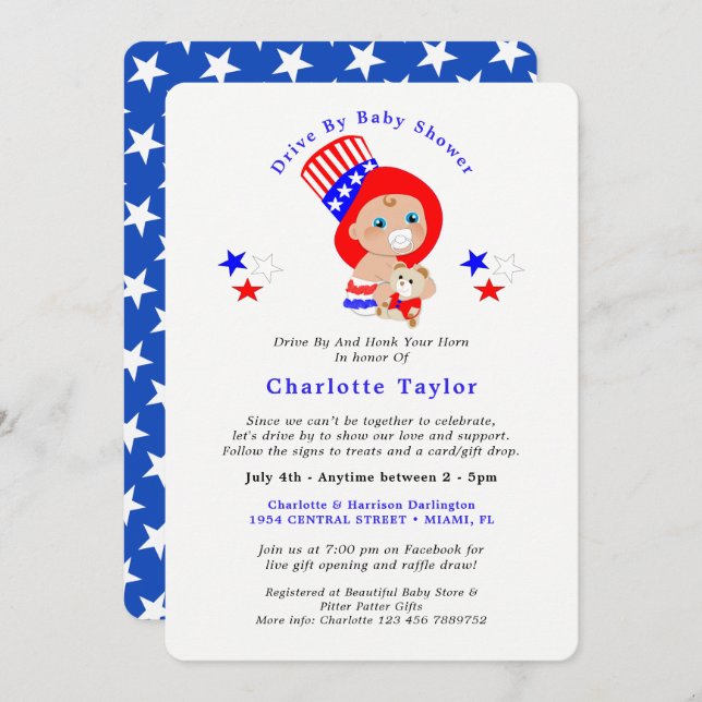 Patriotic Uncle Sam American Drive By Baby Shower Invitation (Front/Back)