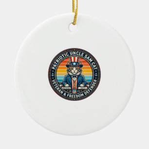 Patriotic Uncle Sam Cat Retro Sunset T-Shirt (2)_1 Ceramic Ornament