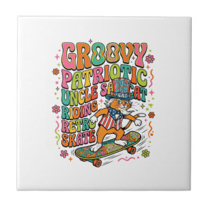 Patriotic Uncle Sam Cat Retro Typography T-Shirt ( Ceramic Tile