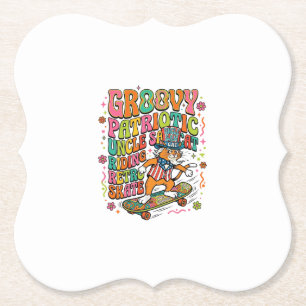 Patriotic Uncle Sam Cat Retro Typography T-Shirt ( Paper Coaster