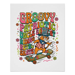 Patriotic Uncle Sam Cat Retro Typography T-Shirt ( Poster