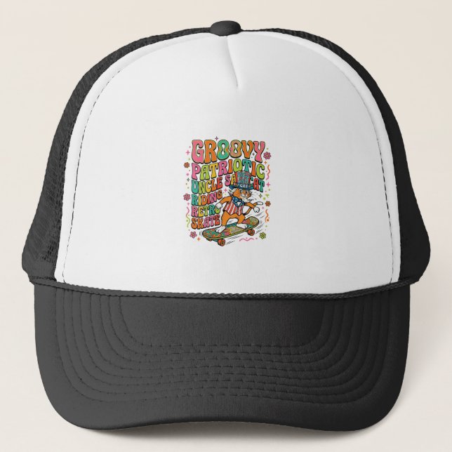 Patriotic Uncle Sam Cat Retro Typography T-Shirt ( Trucker Hat (Front)