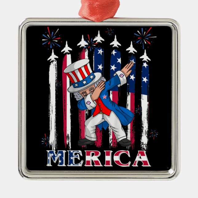 Patriotic Uncle Sam Dabbing 4th of July Metal Ornament (Front)