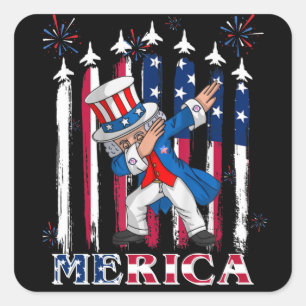 Patriotic Uncle Sam Dabbing 4th of July Square Sticker