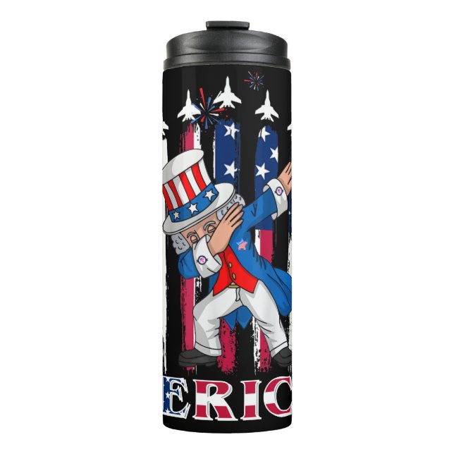 Patriotic Uncle Sam Dabbing 4th of July Thermal Tumbler (Front)