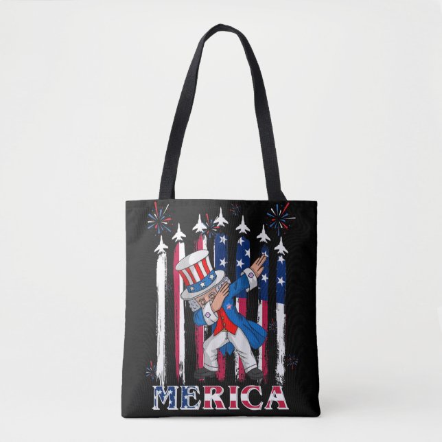 Patriotic Uncle Sam Dabbing 4th of July Tote Bag (Front)
