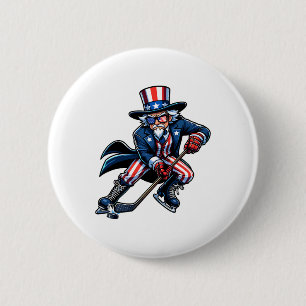 Patriotic Uncle Sam Hockey Player 4th Of July Men 6 Cm Round Badge