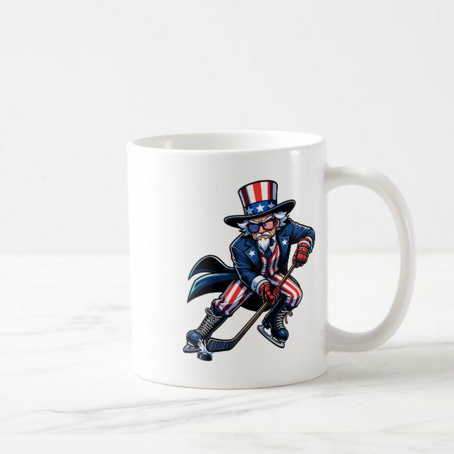 Patriotic Uncle Sam Hockey Player 4th Of July Men  Coffee Mug (Right)