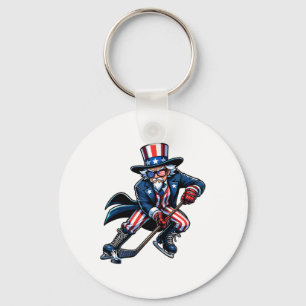 Patriotic Uncle Sam Hockey Player 4th Of July Men Key Ring