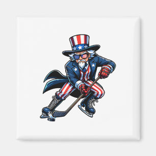 Patriotic Uncle Sam Hockey Player 4th Of July Men Magnet