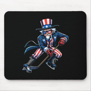 Patriotic Uncle Sam Hockey Player 4th Of July Men Mouse Pad