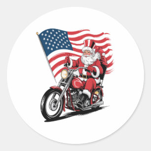 Patriotic Uncle Sam Motorcycle Classic Round Sticker