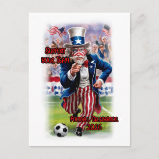 Patriotic Uncle Sam playing Soccer on a Holiday Postcard