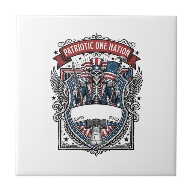 Patriotic Uncle Sam Skeleton Dark Patriot Skeleton Ceramic Tile (Front)