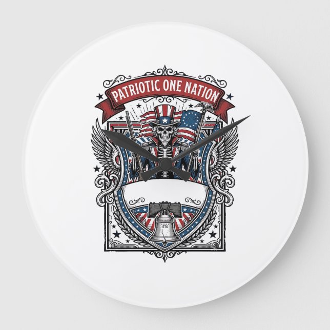 Patriotic Uncle Sam Skeleton Dark Patriot Skeleton Large Clock (Front)