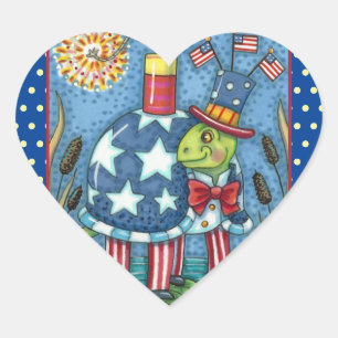 PATRIOTIC UNCLE SAM TURTLE, FUNNY FIRECRACKER Cute Heart Sticker