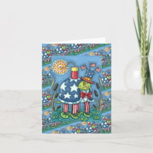 PATRIOTIC UNCLE SAM TURTLE, FUNNY FIRECRACKER Cute Holiday Card