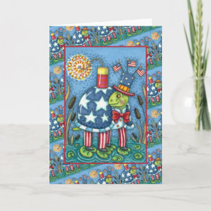 PATRIOTIC UNCLE SAM TURTLE, FUNNY FIRECRACKER Cute Holiday Card