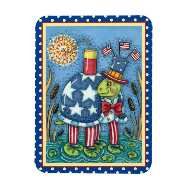 PATRIOTIC UNCLE SAM TURTLE, FUNNY FIRECRACKER Cute Magnet (Vertical)