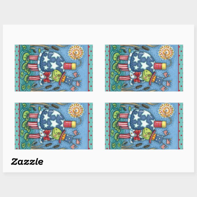 PATRIOTIC UNCLE SAM TURTLE, FUNNY FIRECRACKER Cute Rectangular Sticker (Sheet)