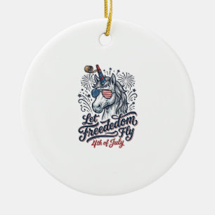 Patriotic Unicorn 4th of July Freedom Fly Shirt_1 Ceramic Ornament