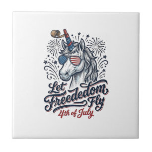 Patriotic Unicorn 4th of July Freedom Fly Shirt_1 Ceramic Tile