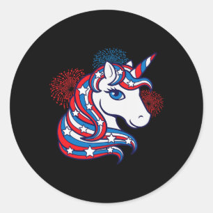 Patriotic Unicorn 4th Of July Shirt For Girls Amer Classic Round Sticker