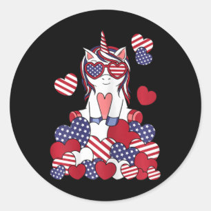 Patriotic Unicorn 4th Of July Usa American Flag Gi Classic Round Sticker