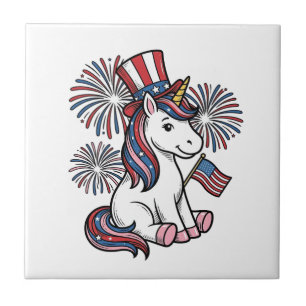 Patriotic Unicorn Fireworks Shirt Design_1 Ceramic Tile