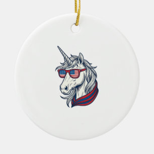 Patriotic Unicorn Flag Sunglasses Vintage Vector_1 Ceramic Ornament