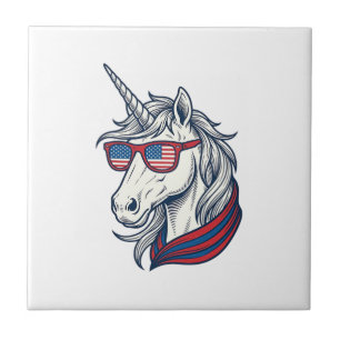 Patriotic Unicorn Flag Sunglasses Vintage Vector_1 Ceramic Tile