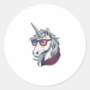 Patriotic Unicorn Flag Sunglasses Vintage Vector_1 Classic Round Sticker