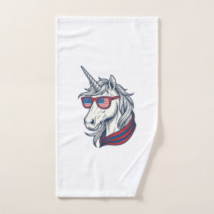 Patriotic Unicorn Flag Sunglasses Vintage Vector_1 Hand Towel