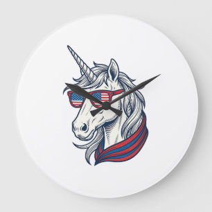 Patriotic Unicorn Flag Sunglasses Vintage Vector_1 Large Clock