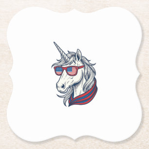 Patriotic Unicorn Flag Sunglasses Vintage Vector_1 Paper Coaster