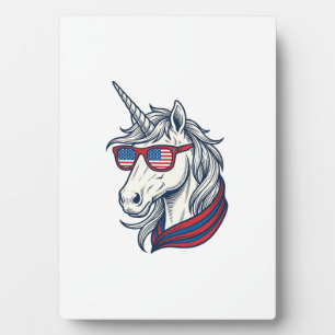 Patriotic Unicorn Flag Sunglasses Vintage Vector_1 Plaque