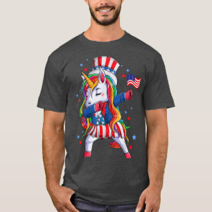 Patriotic Unicorn Party Dabbing Girl Kids 4th of J T-Shirt