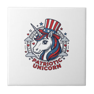 Patriotic Unicorn Vintage Engraving Graphic_1 Ceramic Tile