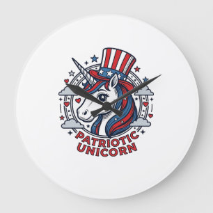 Patriotic Unicorn Vintage Engraving Graphic_1 Large Clock