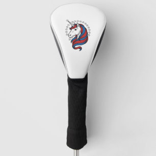 Patriotic Unicorn Vintage Engraving Vector Design_ Golf Head Cover