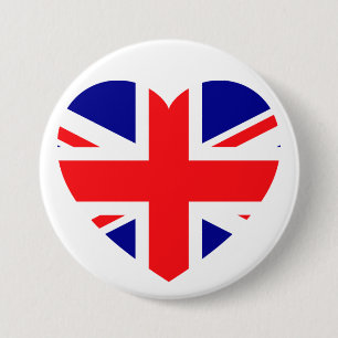 Patriotic Union Jack Love Heart Red White Blue 7.5 Cm Round Badge