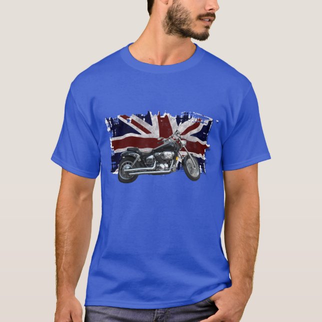 Patriotic Union Jack, UK Union Flag, Motorcycle T-Shirt (Front)