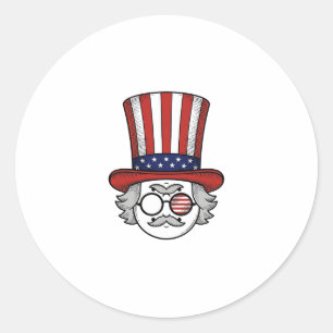 Patriotic Upside Down Top Hat Cartoon Face Vintage Classic Round Sticker
