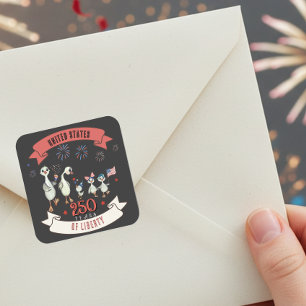 Patriotic US 250 Years of Liberty Silly Geese Square Sticker